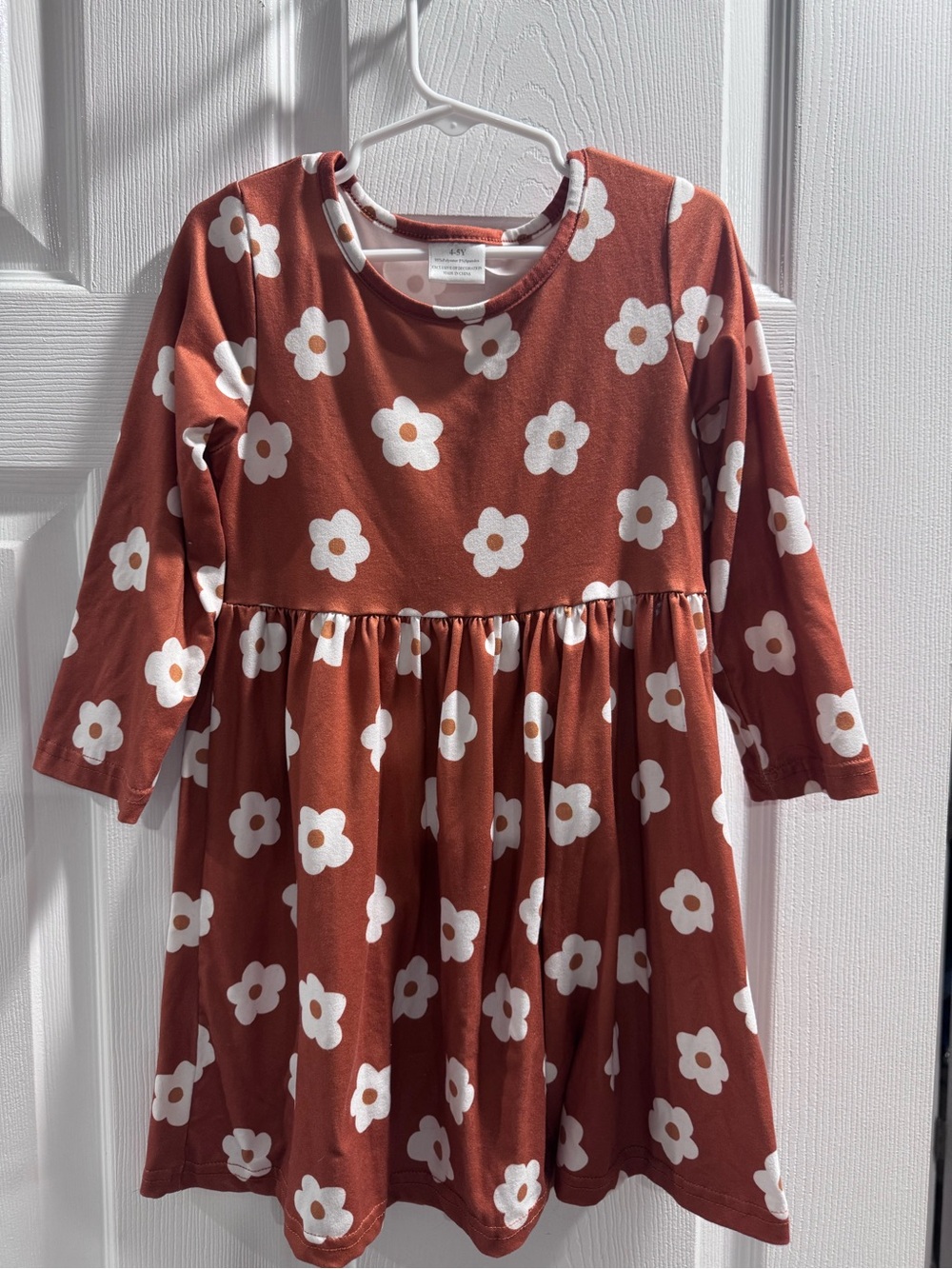 Girls' Rust Floral Long-Sleeve Dress